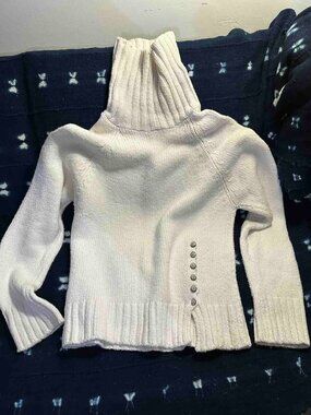 Cotton Country Ivory White L Women Sweater ButtonDetail Turtleneck Tunic